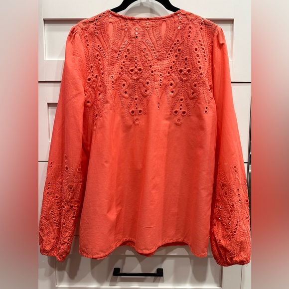 Adiva 100% Cotton Eyelet Coral Top - Picture 2 of 5